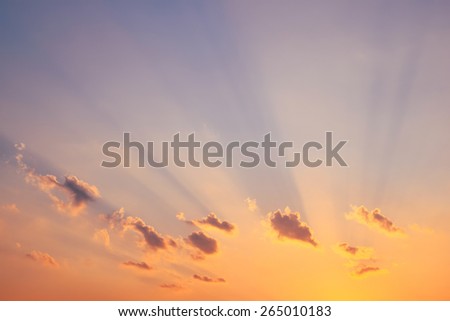 Beautiful Soft Sunset Sky and Beams of sunlight Background