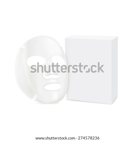 Facial sheet mask in side view and box isolated Facial sheet mask in side view and box isolated