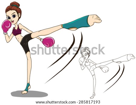 Boxing Girl Fighter High Kick vector