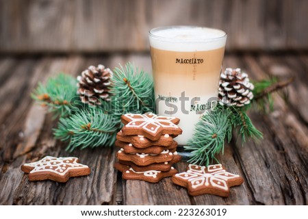 Latte macchiato - italian coffee drink, Christmas mood