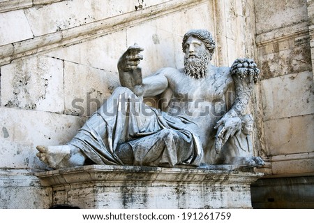 ROME, ITALY, MAY 09, 2012 - Campidoglio Square, roman statue under the stairs