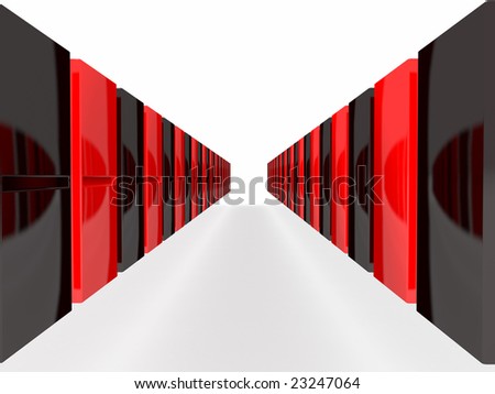 An isolated black and red domino blocks chain white background