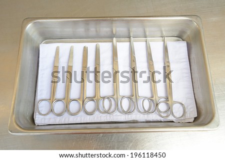 Medical instruments in a steel tray