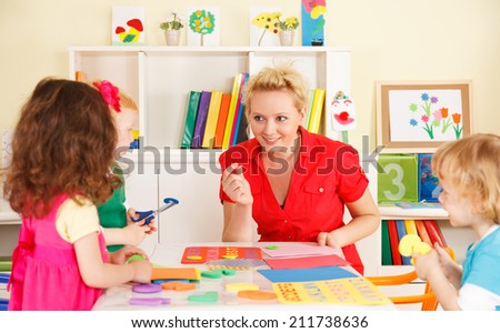 Preschool children in the classroom with the teacher