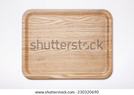 A square wood tray isolated white, top view at the studio.