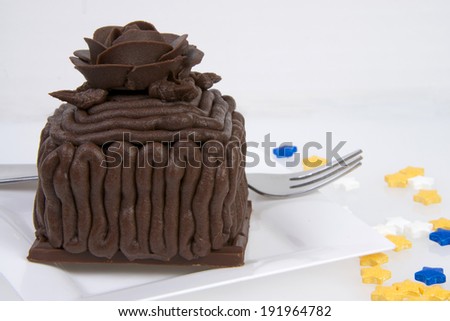 Mini Chocolate Cup Cake Cake on a candy bar