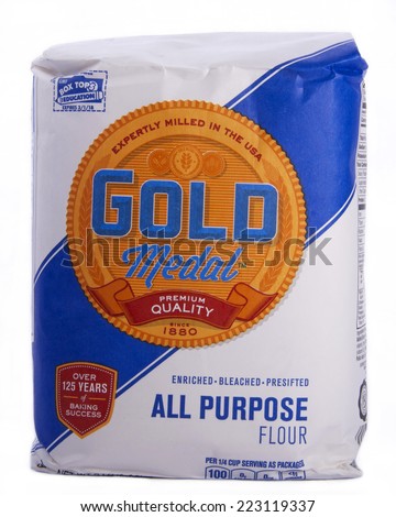 ALAMEDA, CA - OCTOBER 09, 2014: 10 pound bag of Gold Medal brand All Purpose Flour.