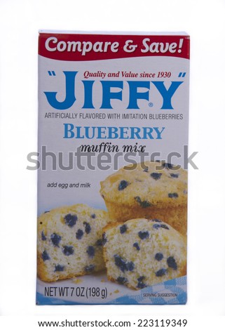ALAMEDA, CA - OCTOBER 09, 2014: 7 ounce box of Jiffy brand Blueberry Muffin Mix