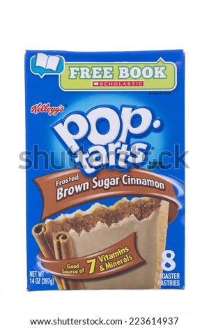 ALAMEDA, CA - OCTOBER 14, 2014: 14 ounce box of Kellogg\'s brand Pop Tarts with 8 toaster pastries. Frosted Brown Sugar Cinnamon.