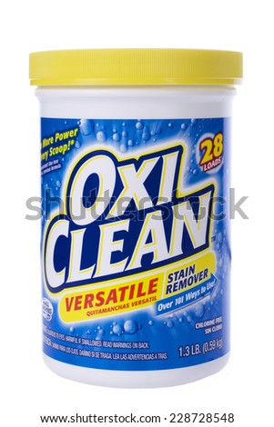 ALAMEDA, CA - NOVEMBER 06, 2014: 1.3 pound jar of Oxi Clean Stain Remover, Powder Form. Chlorine Free.