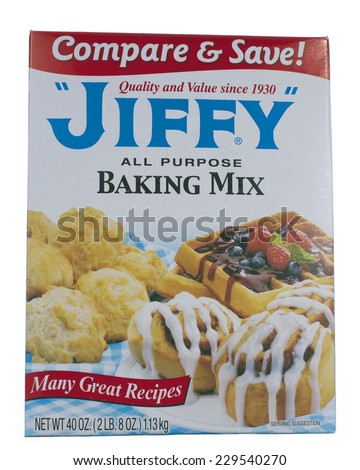 ALAMEDA, CA - NOVEMBER 09, 2014: 40 ounce box of Jiffy brand All Purpose Baking Mix. Many Great Recipes, including Pancakes, bread rolls, Cinnamon Rolls and More!