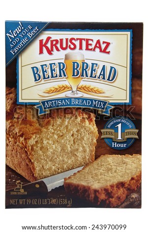 ALAMEDA, CA - JANUARY 12, 2015: 19 ounce box of Krusteaz brand Bear Bread Artisan Bread Mix. New! Add Your Favorite Beer. Home made Bread in less then one hour.