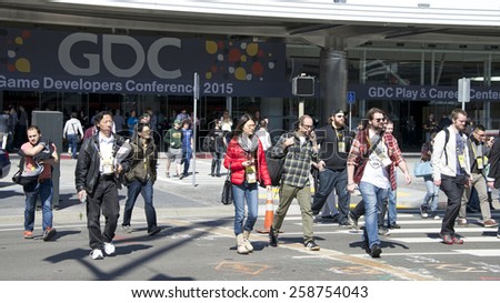 SAN FRANCISCO, CA - MARCH 05, 2015: Game Developers Convention 2015 entrance. GDC is the most important conference about videogames development in the world at the Moscone Centre