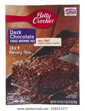 ALAMEDA, CA - FEBRUARY 23, 2015: Illustrative Editorial of one 19.9 ounce box of Better Crocker brand Dark Chocolate Fudge Brownie Mix. New Look. Same Great Taste.