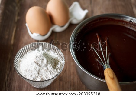 mixed yolk eggs, flour and sugar prepare for baking cake or bake