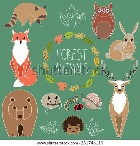 Forest animals. Wild animals. Woodland animals