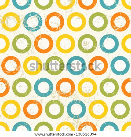 Colored circles seamless vintage pattern. Grunge retro background