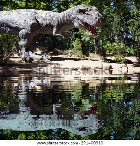 Tyrannosaurus rex reflection in the water