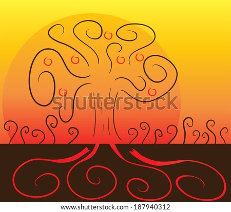 Tree sun nature sky abstraction rise morning landscape sunny plant lines vector
