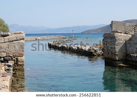 Fishing boat in the sea in Greece underwater city of olous