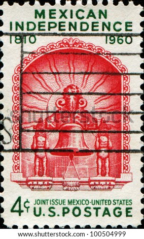 UNITED STATES OF AMERICA - CIRCA 1960 : A stamp printed in the United States of America shows Bell of Freedom, 150th anniversary of Mexican independence, circa 1960