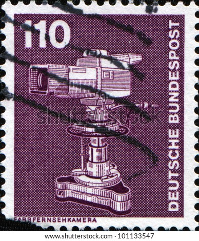 WEST GERMANY - CIRCA 1975: A stamp printed in West Germany shows studio TV camera, circa 1975