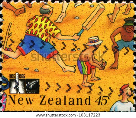 NEW ZEALAND - CIRCA 1995: A stamp printed in  New Zealand shows People Playing Beach Cricket, circa 1995