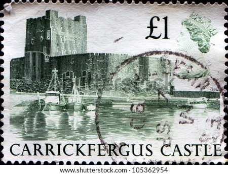 GREAT BRITAIN - CIRCA 1988: a stamp printed in the Great Britain shows Carrickfergus Castle, circa 1988