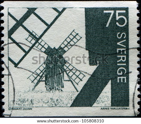SWEDEN - CIRCA 1971: A stamp printed in  Sweden shows Windmills, Olana Island, circa 1971