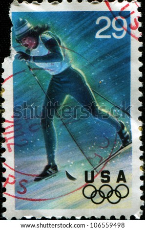 USA - CIRCA 1994: A Stamp printed in USA shows cross-country skiing, 17th Winter Olympic Games Lillehammer, Norway, series, circa 1994