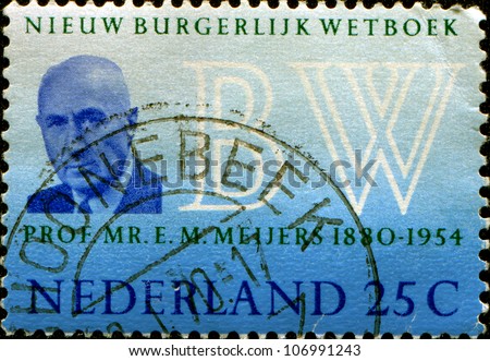 NETHERLANDS - CIRCA 1970: A stamp printed in the Netherlands shows Prof. E. M. Meijers, New Civil code, circa 1970