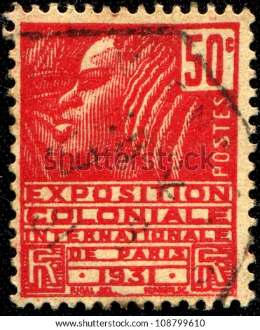 FRANCE - CIRCA 1930: A  stamp printed in France  shows woman Fa, honoring International Colonial Exhibition in Paris in 1931, circa 1930