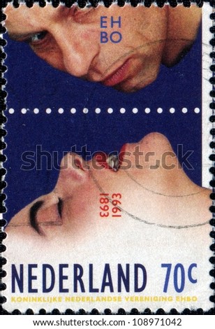 NETHERLANDS - CIRCA 1993: A stamp printed in  Netherlands shows Mouth to mouth Resuscitation and focused on the Royal Netherlands First Aid Association, circa 1993