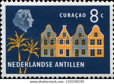 NETHERLAND ANTILLES - CIRCA 1958: A stamp printed in Netherlands Antilles  shows Old buildings, Curacao, circa 1958