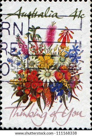 AUSTRALIA - CIRCA 1990: A stamp printed in Australia shows  flowers, thinking of you, circa 1990