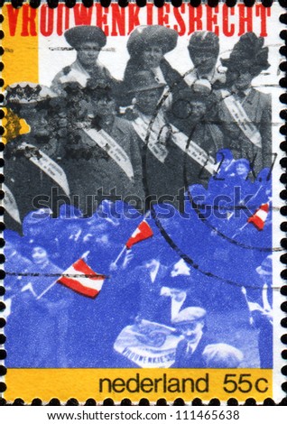 NETHERLANDS - CIRCA 1979: A stamp printed in Netherlands shows  Women\'s suffrage meeting (60th anniv of Women\'s suffrage), circa 1979