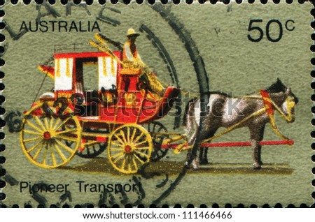 AUSTRALIA - CIRCA 1972: A stamp printed in  Australia shows Coach Transport, Australian Pioneer Life, circa 1972