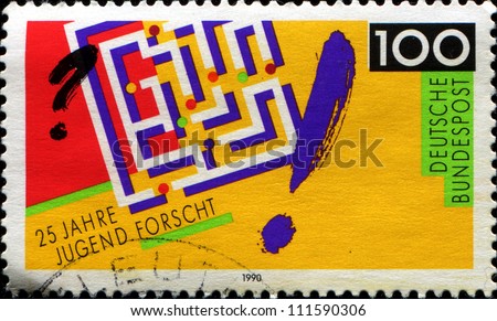 GERMANY - CIRCA 1990: a stamp printed in the Germany shows Labyrinth, 25th Anniversary of Youth Science and Technology Competition, circa 1990