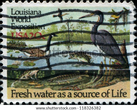 USA - CIRCA 1984: A stamp peuntaed in USA dedicated to The 1984 Louisiana World Exposition shows fresh water as a source of life, circa 1984