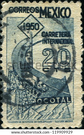 MEXICO - CIRCA 1950: A Stamp printed in Mexico shows Opening of Mexican Section of Pan-American Highway Arterial Road, circa 1950