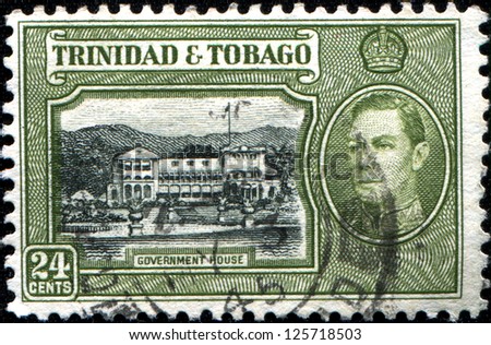 TRINIDAD AND TOBAGO - CIRCA 1938: A stamp printed in Trinidad and Tobago shows Government House, circa 1938