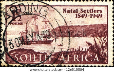 SOUTH AFRICA - CIRCA 1949: A stamp printed in South Africa shows Natal Settlers, circa 1949