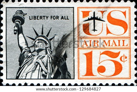 USA- CIRCA 1961: Postage stamp printed in United States of America shows Statue of Liberty. Liberty for all, circa 1961