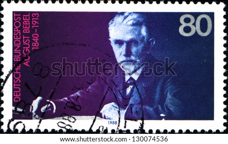 GERMANY - CIRCA 1988: A stamp printed in German Federal Republic shows August Bebel (1840-1913), Founder of the Social Democratic Party, circa 1988