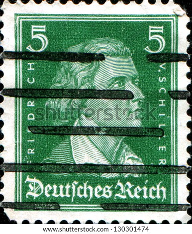 GERMANY - CIRCA 1926: A stamp printed in Germany shows German poet, philosopher, historian, and playwright Johann Christoph Friedrich von Schiller, circa 1926