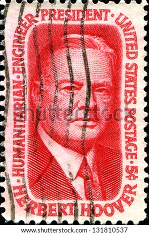 USA - CIRCA 1965: A stamp printed in the United States of America shows President Herbert Hoover, circa 1965