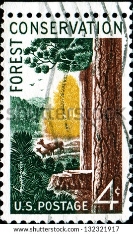 USA - CIRCA 1958: A stamp printed in United States of America shows Woods and Animals, Forest Conservation Issue, circa 1958