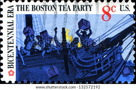 USA - CIRCA 1973: A stamp printed in United States of America shows Boston tea party, circa 1973