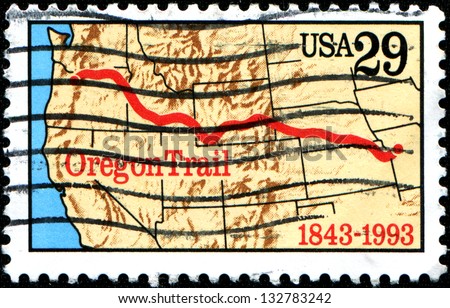USA - CIRCA 1993: A stamp printed in United States of America shows Oregon trail, circa 1993