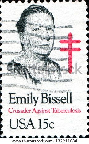USA - CIRCA 1980: A stamp printed in United States of America shows Emily Bissell, social worker who introduced Christmas seals in U.S., crusader against tuberculosis, circa 1980